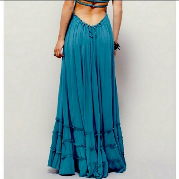 Teal Boho Ruffle Dress - Picture 4 of 7